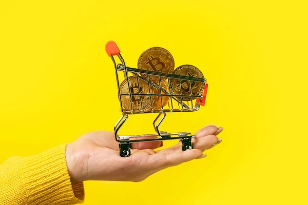 Alışveriş sepeti içinde Bitcoins 