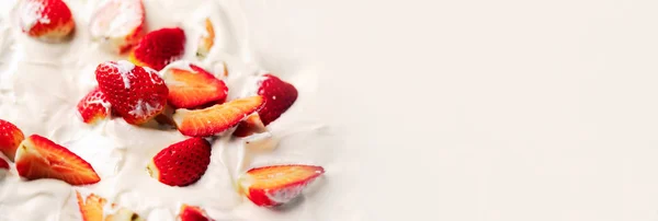 strawberries in sour cream, panoramic mock-up with space for text