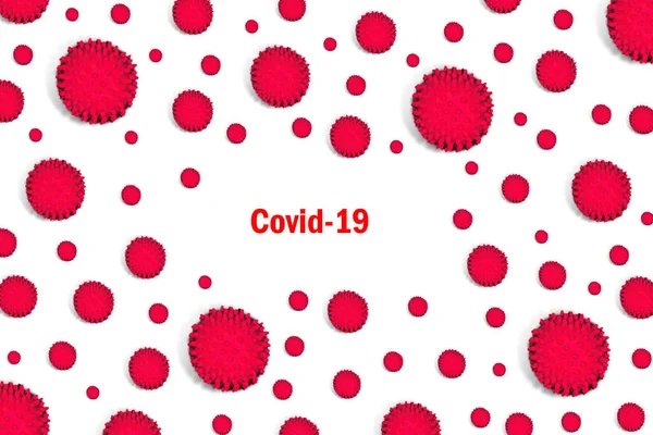 Inscrição Covid Fundo Branco Com Micróbios Coronavírus Conceito Proteção Pandêmica — Fotografia de Stock