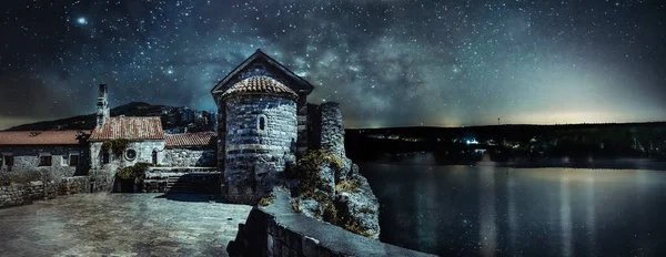 Imagen Paisaje Del Casco Antiguo Budva Por Noche Montenegro — Foto de Stock