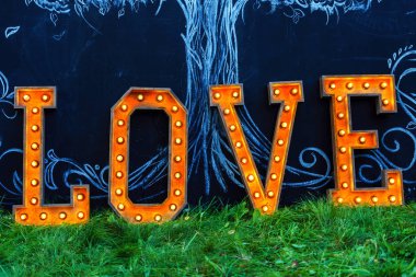 Çimlerin üzerinde aşk kelimesi