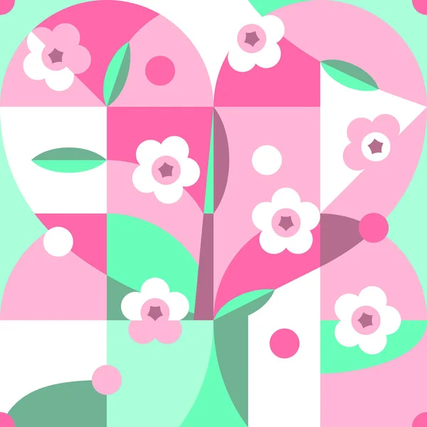 Blütensakura-Baum. Kubismus geometrischen und abstrakten Stil. Nahtloses Vektormuster — Stockvektor