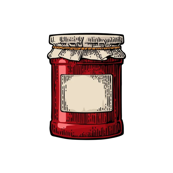 Glazen pot met jam en verpakking papier — Stockvector