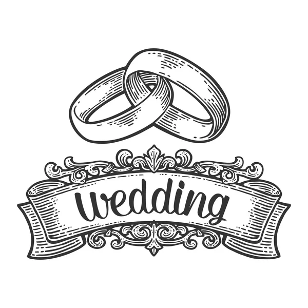 Wedding rings. Vintage black vector engraving illustration — Stock Vector