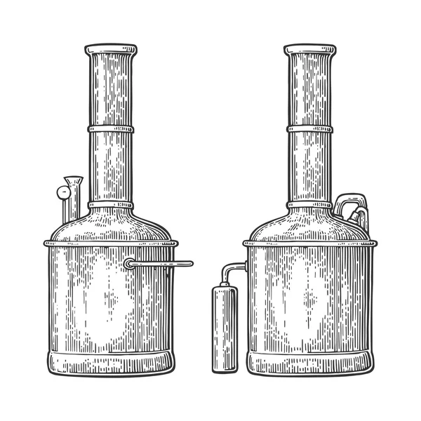 Rij tanks in brouwerij fabrieksbier. — Stockvector