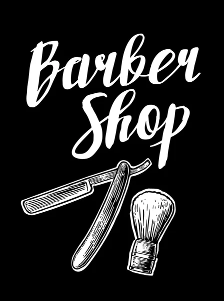 Barbearia. Vetor ilustrações em preto e branco e elementos tipográficos. Gravura vintage desenhada à mão para cartaz, rótulo, banner, web, logotipo — Vetor de Stock