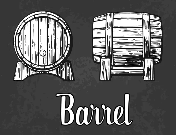 Conjunto de barril de madeira gravura vetor ilustração —  Vetores de Stock