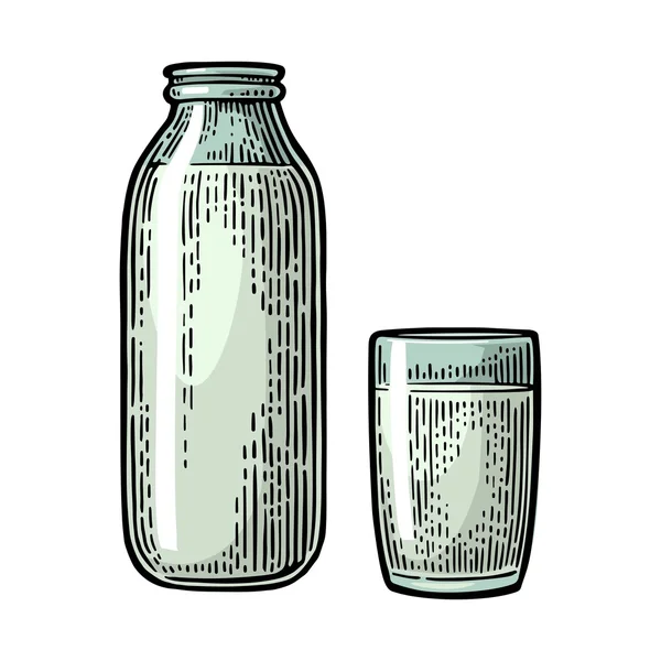 Melkglas en fles. — Stockvector