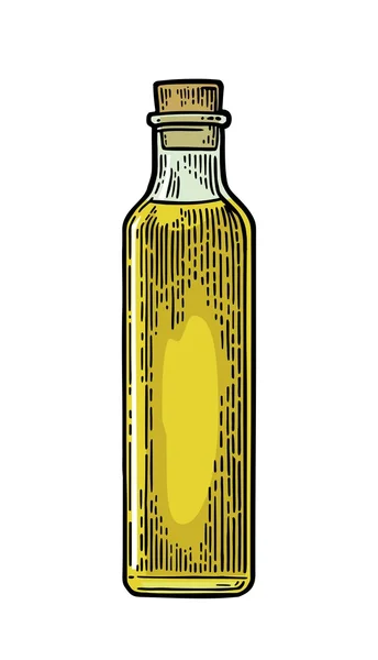Botella de líquido con tapón de corcho. Aceite de oliva. Mano — Archivo Imágenes Vectoriales