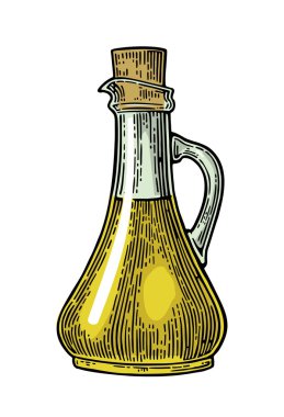 Şişe ve sürahi sıvı Mantar tıpa ile bardak. Zeytin yağı.