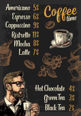 Fiyat ile restoran veya Cafe menü kahve drinck.