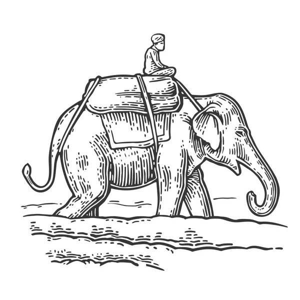 Jinete en elefante. Vector grabado vintage — Vector de stock