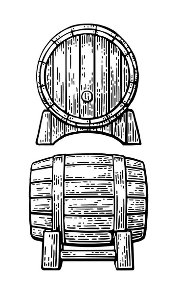 Conjunto de barril de madeira gravura vetor ilustração — Vetor de Stock