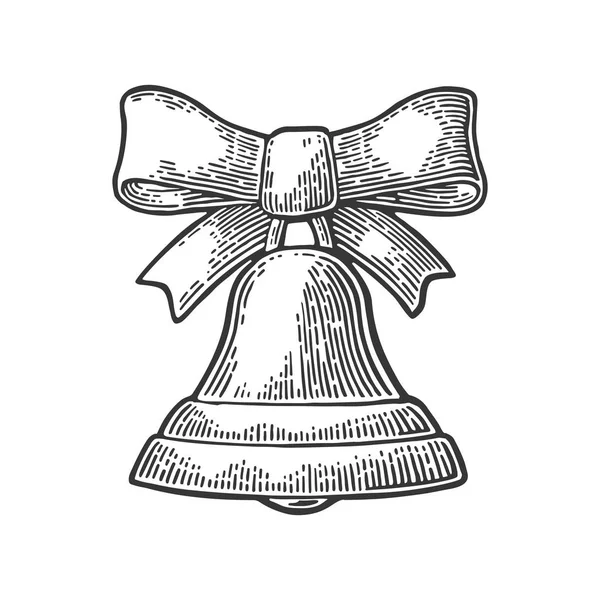 Christmas bell with bow. vintage engraving — Stock Vector