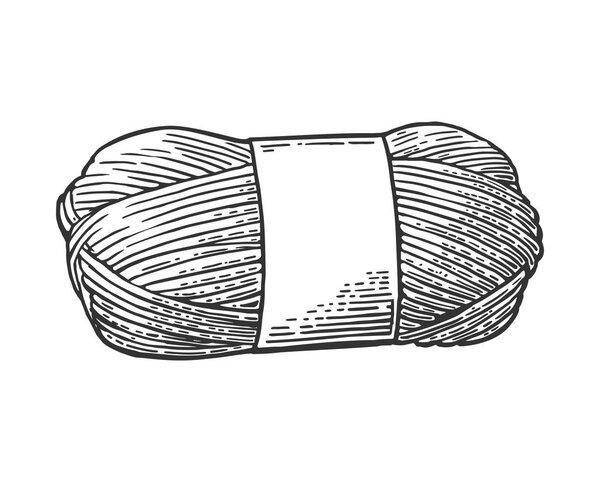Рулонная пряжа с шерстяной ниткой для вязания. Винтажная векторная гравировка
