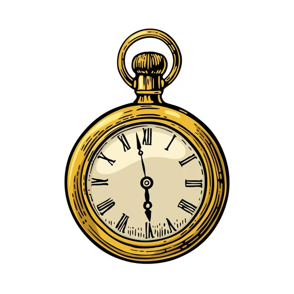 アンティークの懐中時計。ベクトル色ヴィンテージ刻まれた図. — ストックベクタ