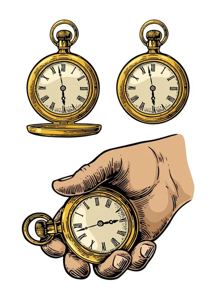 Antique pocket watch. Vector vintage engraved illustration. Royalty Free Stock Vectors