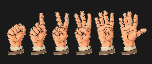 Σετ χειρονομιών που μετράνε από το μηδέν ως το πέντε. Σήμα ανδρικού χεριού. — Διανυσματικό Αρχείο