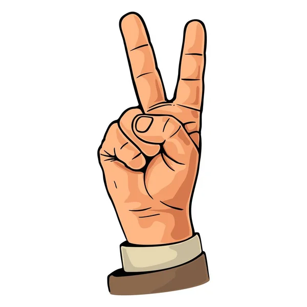Vrouwelijke hand teken overwinning teken, of vredesteken of schaar. — Stockvector