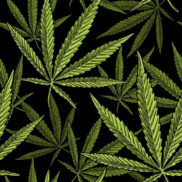 Problemfri mønster med marihuana blad. Vintage sort vektor gravering illustration – Stock-vektor