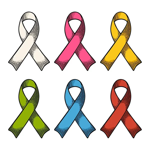 Set color ribbons aids awareness isolated on white background. — Stock Vector