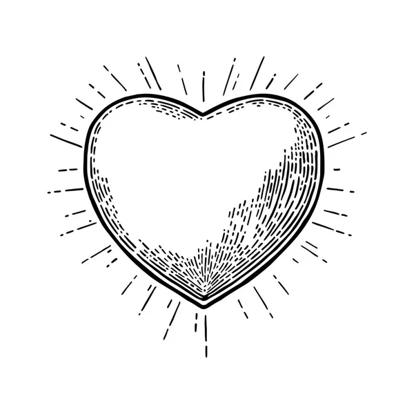 Coeur avec des rayons. Illustration de gravure vintage vectorielle noire — Image vectorielle