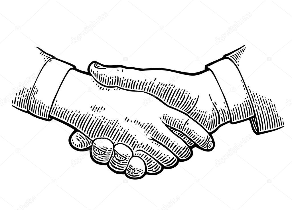 Handshake. Vector black vintage engraving