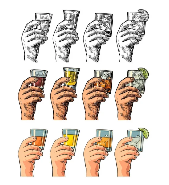 Mannelijke hand met glazen dranken — Stockvector
