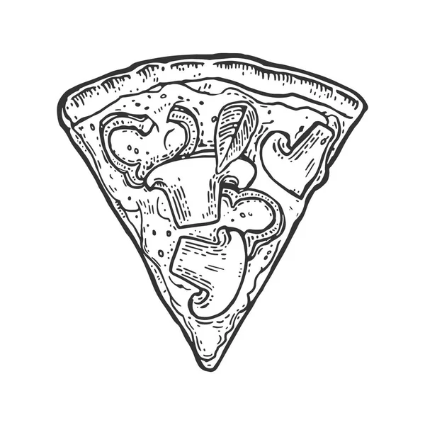 Snijd de pizza capricciosa. Vintage vector illustratie voor poster, menu, box gravure. — Stockvector