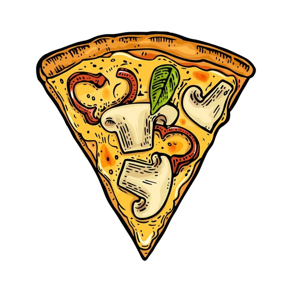 Dilim pizza capricciosa. Vintage vektör resmi posteri, menü, kutusu için oyma. — Stok Vektör