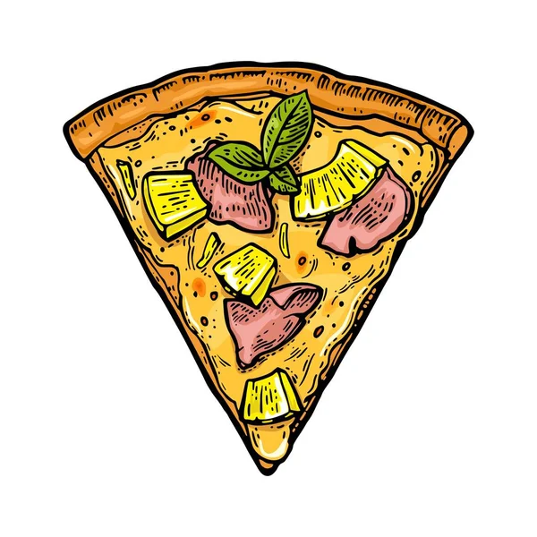 Trancher la pizza hawaïenne. Illustration de gravure vectorielle vintage pour affiche, menu, boîte . — Image vectorielle