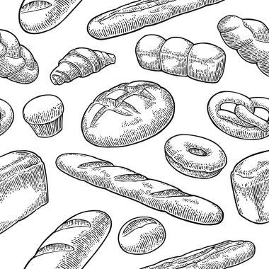 Seamless modeli için fırın. Vektör siyah elle çizilmiş vintage oyma