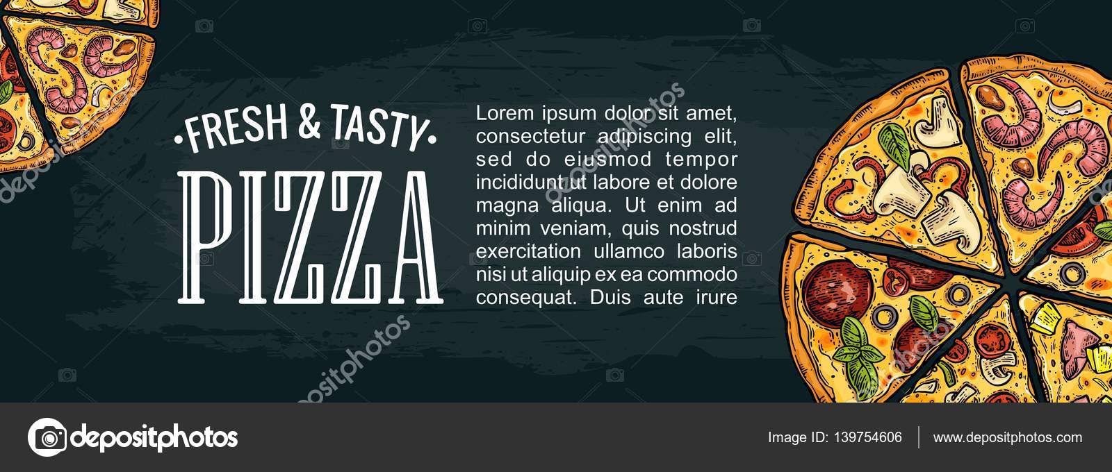 Yatay poster dilim pizza Pepperoni, Hawaii, Margherita, Meksika, deniz