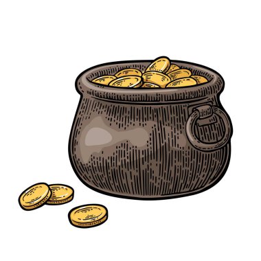 Pota altını... Vektör vintage oyma renk çizim