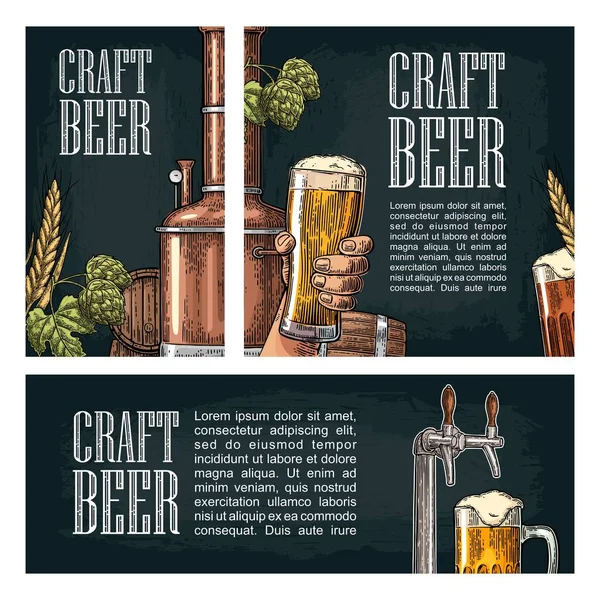 Conjunto horizontal, vertical y cuadrado y carteles para cerveza artesanal . — Vector de stock