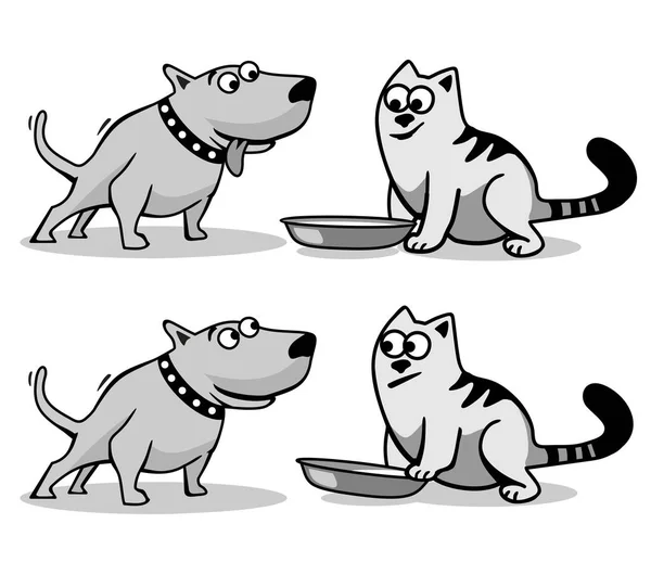 Le chien veut manger de la nourriture pour chat . — Image vectorielle