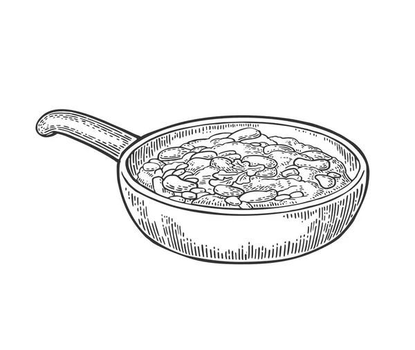 Τσιλι Κον καρνε σε τηγάνι - παραδοσιακό μεξικάνικο φαγητό. Διάνυσμα χαρακτική — Διανυσματικό Αρχείο