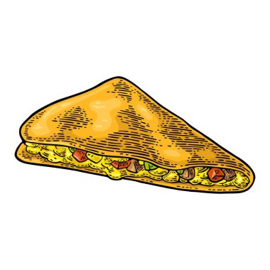 Quesadilla - Meksika geleneksel yemeği. Vektör vintage oyma