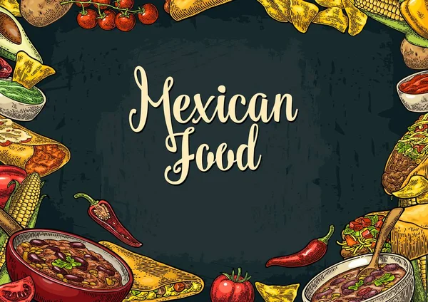 Mexican traditional food restaurant menu template with ingredient — Stock Vector