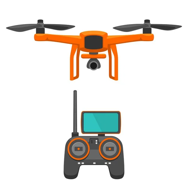 Aerial Drone with remote control. Vector flat — Stock Vector