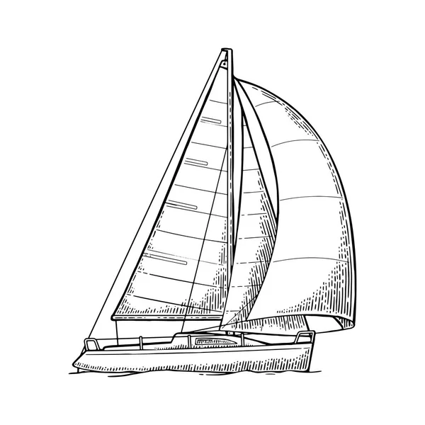 Yate de vela. Un velero. Ilustración plana dibujada vectorial para club náutico — Vector de stock