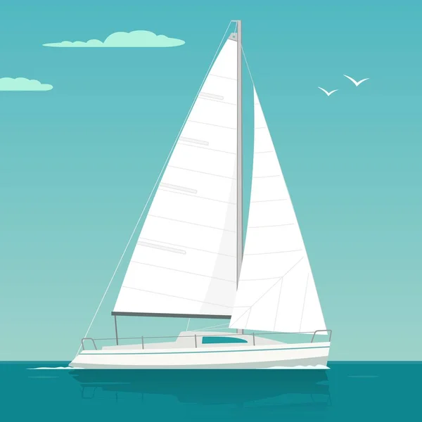 Yate de vela. Un velero. Ilustración plana dibujada vectorial para club náutico — Archivo Imágenes Vectoriales