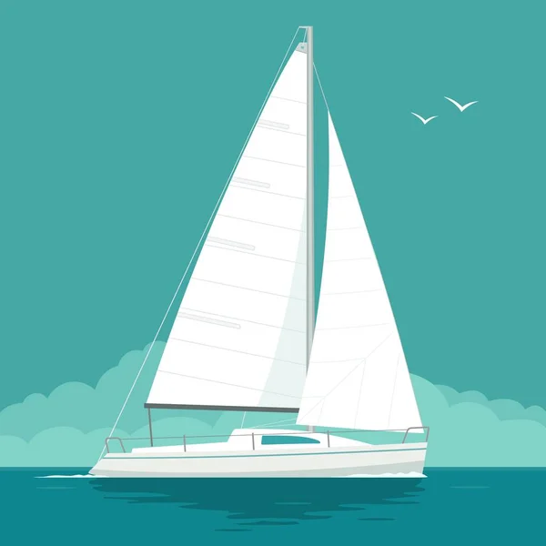 Sailing yacht. Sailboat. Vector drawn flat illustration for yacht club — Stock Vector