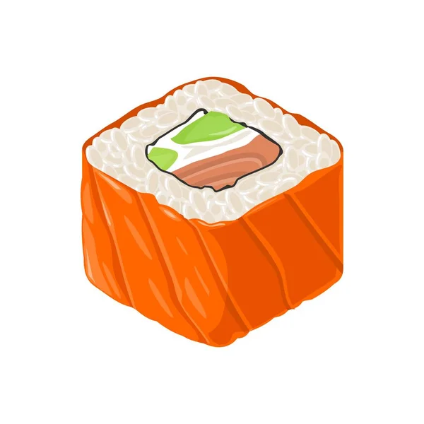 Rollo de sushi Filadelfia con pescado, caviar, queso crema, aguacate — Vector de stock