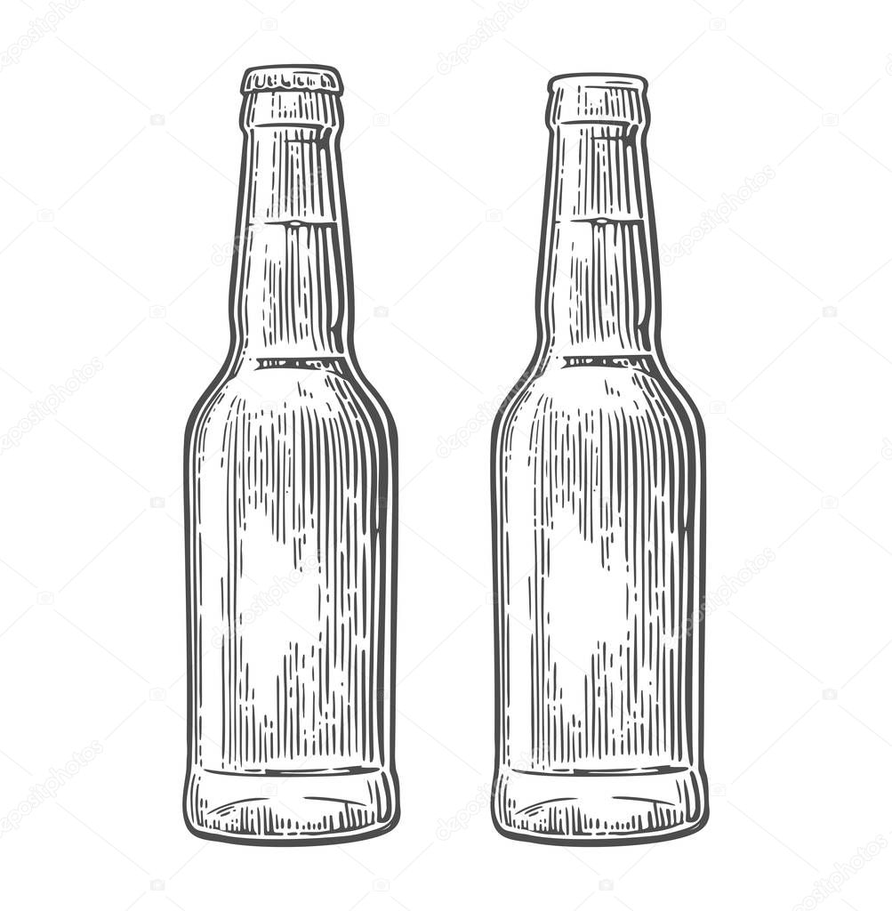 Open and close beer bottle. Vintage black vector engraving illustration.