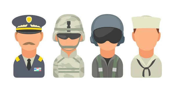 Set icon character military people. Soldier, officer, pilot, marine, sailor — Stock Vector