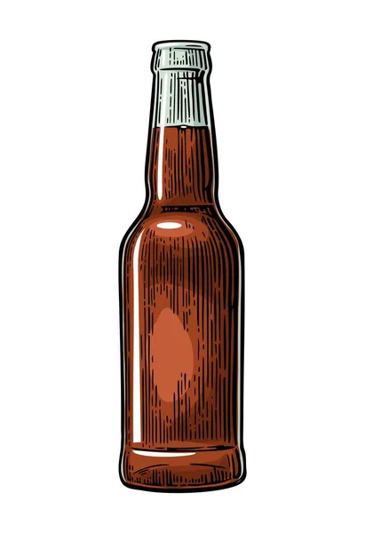 開いているビール瓶。ヴィンテージの黒と色ベクトル図を彫刻. — ストックベクタ
