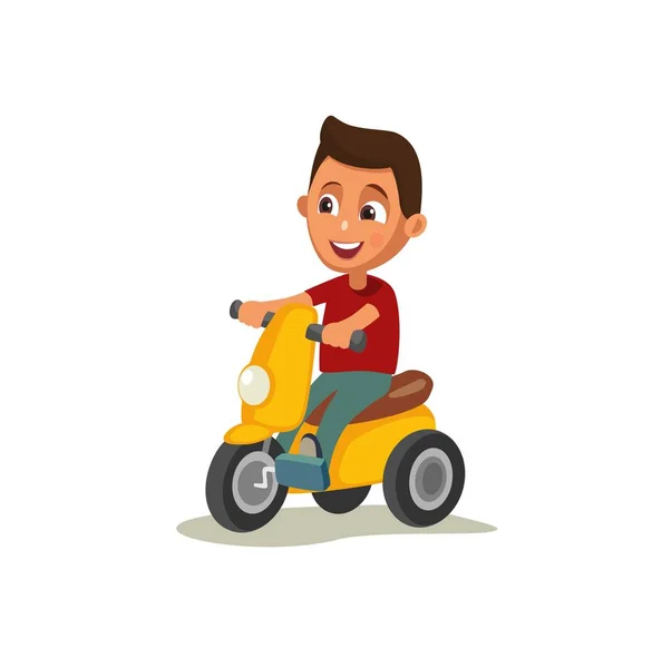 Pequeño niño montando triciclo . — Vector de stock