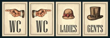 Toilet retro vintage grunge poster. Ladies, Cents, Pointing finger. clipart
