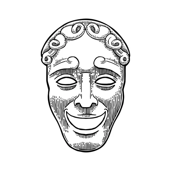 Masque de théâtre comique. Gravure vectorielle vintage noir illustration . — Image vectorielle